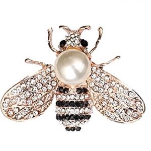 Bee insect silver tone pearl pin hat pin lapel brooch birthday mom grandma gift